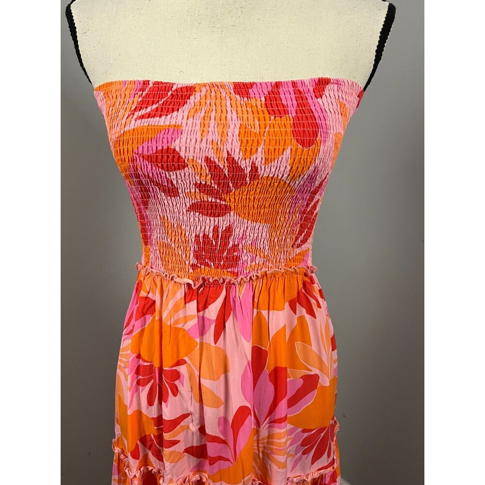 Abel The Label Rumi Strapless Smocked Maxi Dress Orange Floral Women's Small - Picture 3 of 7